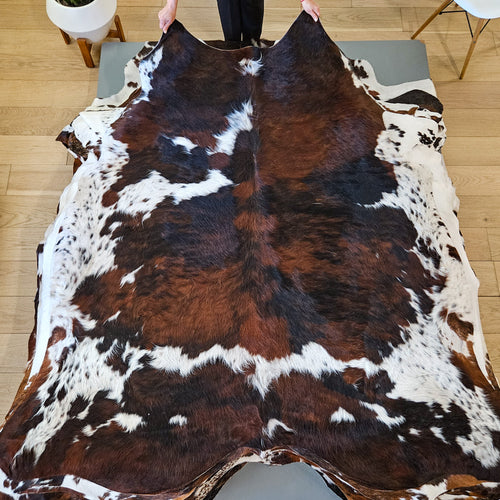 Tricolor Cowhide Rug Size 6'9" L x 6'11" W 9476