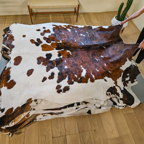 Tricolor Cowhide Rug Size 7'1" L x 6'9" W 9479