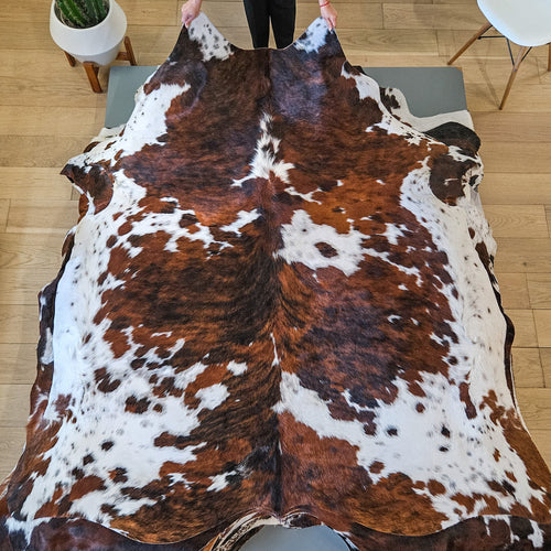 Tricolor Cowhide Rug Size 7'3" L x 6'10" W 9486