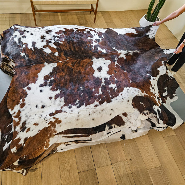 Tricolor Cowhide Rug Size 7'3" L x 6'10" W 9486