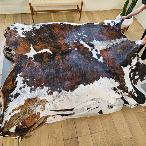 Tricolor Cowhide Rug Size 7'4" L x 7'2" W 9488