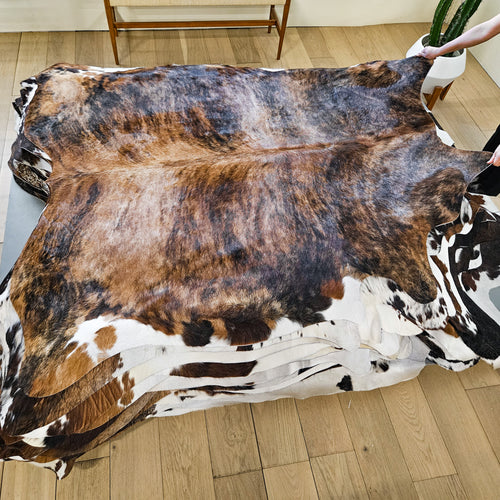 Brazilian Brindle Cowhide Rug Size 7'0" L x 6'9" W 9490