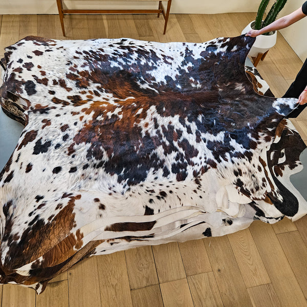 Tricolor Cowhide Rug Size 7'2" L x 6'10" W 9491