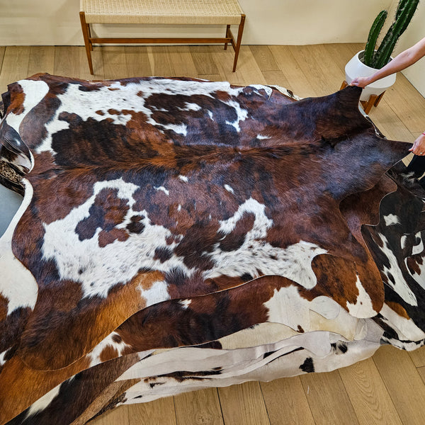 Tricolor Cowhide Rug Size 6'3" L x 6'3" W 9497