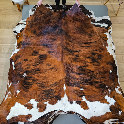 Brindle White Belly Cowhide Rug Size 6'8" L x 7'5" W 9498