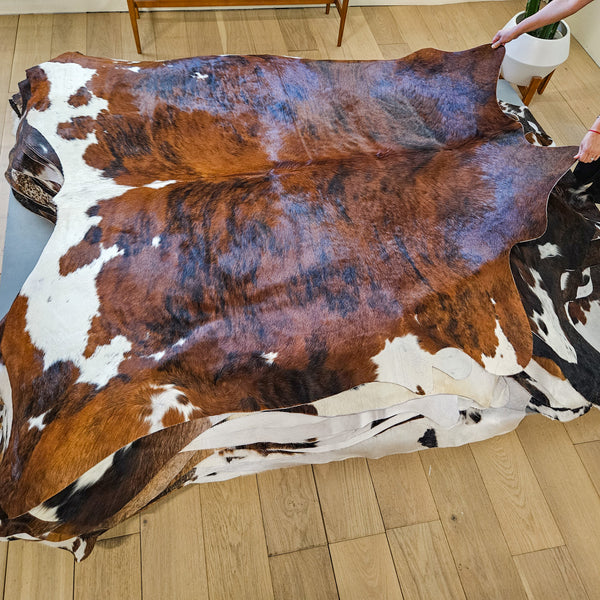 Brindle White Belly Cowhide Rug Size 6'8" L x 7'5" W 9498