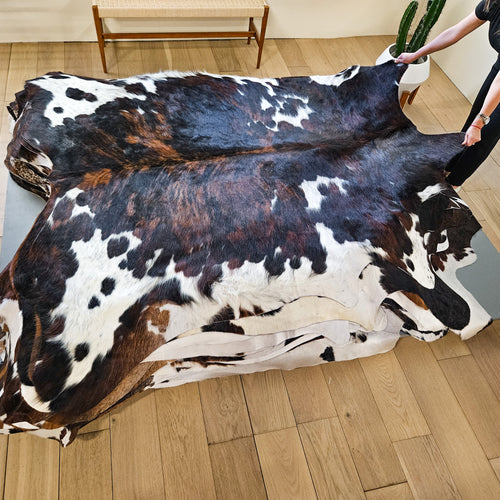 Tricolor Cowhide Rug Size 7'4" L x 7'7" W 9499