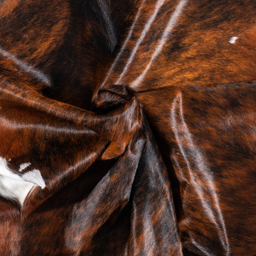 Vintage Tricolor Brindle Mix Cowhide Rug Size 7'5" L x 6'5" W 2034