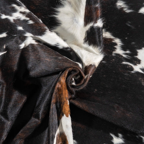 Vintage Dark Tricolor Cowhide Rug Size 6'11" L x 6'8" W 2039