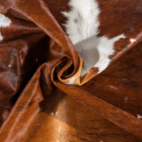 Vintage Tricolor Brindle Mix Cowhide Rug Size 7'10" L x 5'10" W 2051