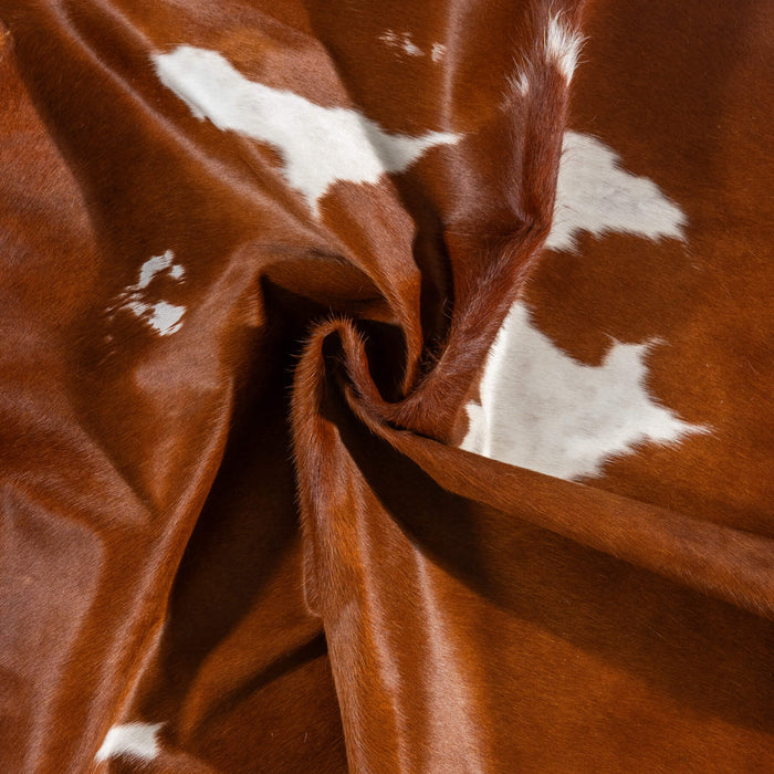 Vintage Brown and White Cowhide Rug Size 7'1" L x 6'7" W 2077