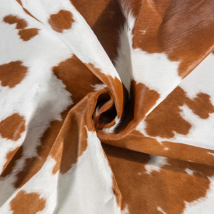 Vintage Brown and White Cowhide Rug Size 7'6" L x 6'5" W 2083