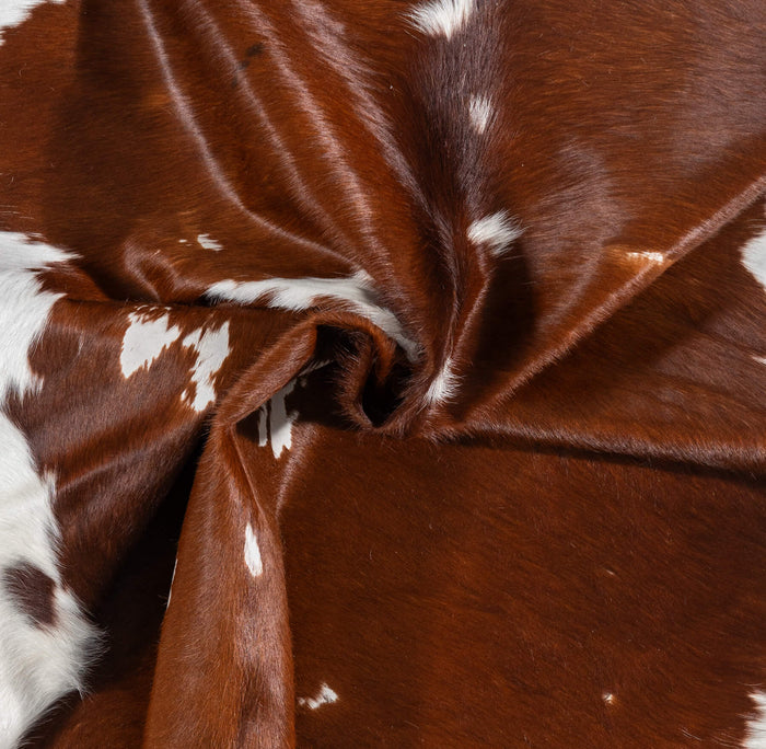 Vintage Brown and White Cowhide Rug Size 7'2" L x 6'9" W 2086