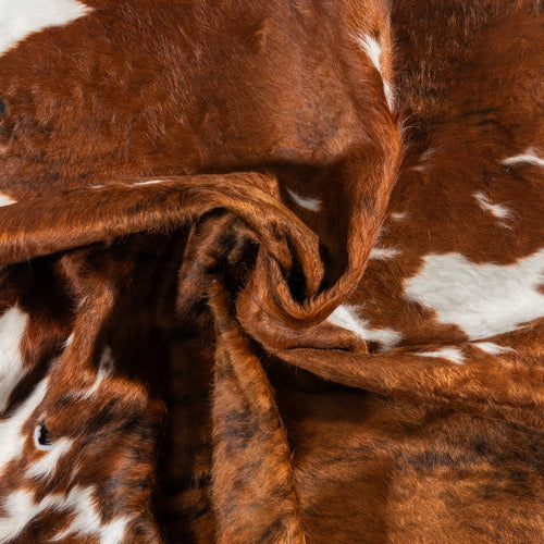 Vintage Tricolor Brindle Mix Cowhide Rug Size 7'7" L x 5'11" W 2121