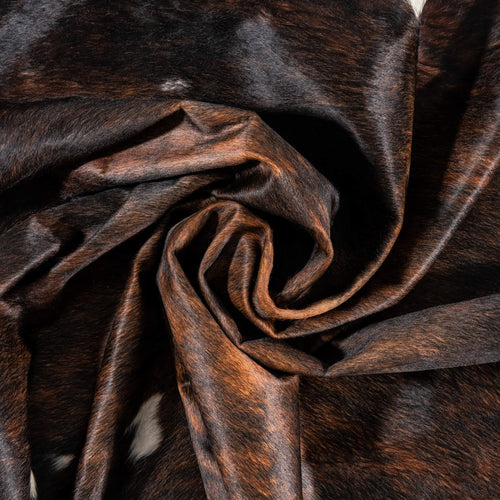 Vintage Dark Tricolor Cowhide Rug Size 7'5" L x 6'6" W 2124
