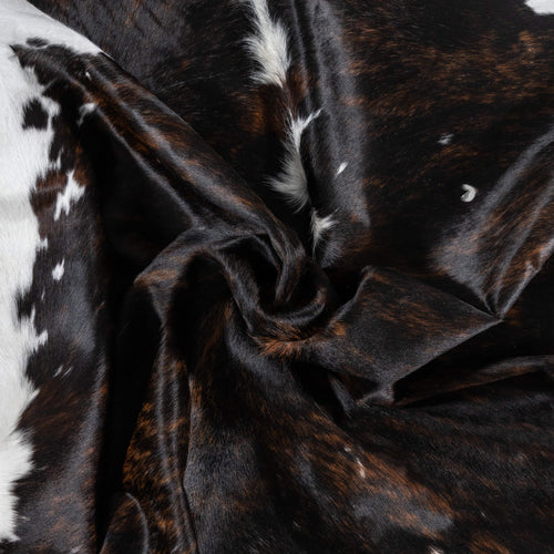 Vintage Dark Tricolor Cowhide Rug Size 7'7" L x 6'6" W 2126