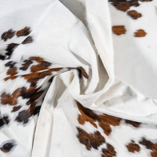 Vintage White Tricolor Cowhide Rug Size 7'5" L x 6'11" W 2130