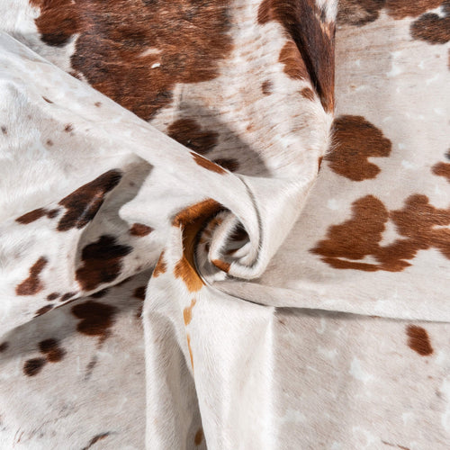 Vintage White Tricolor Cowhide Rug Size 7'7" L x 6'1" W 2131