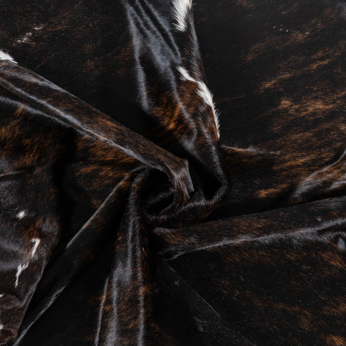 Vintage Dark Tricolor Cowhide Rug Size 7'6" L x 6'11" W 2144