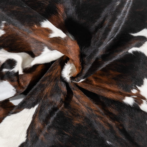 Vintage Dark Tricolor Cowhide Rug Size 6'6" L x 5'8" W 2152