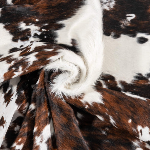 Vintage White Tricolor Cowhide Rug Size 6'11" L x 5'10" W 2168