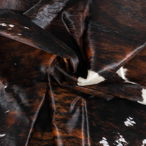 Vintage Dark Tricolor Cowhide Rug Size 7'9" L x 6'5" W 2169