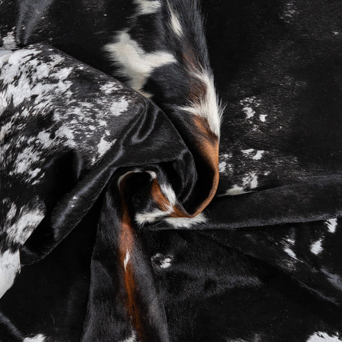 Vintage Dark Tricolor Cowhide Rug Size 7'9" L x 7'4" W 2178