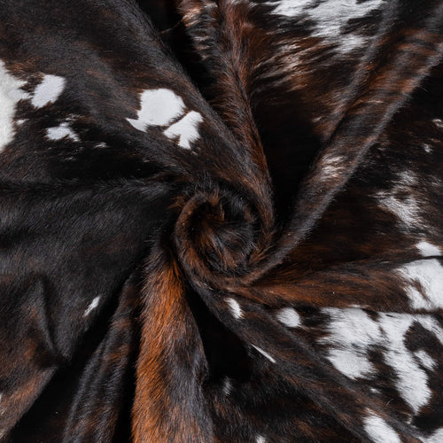 Vintage Dark Tricolor Cowhide Rug Size 6'11" L x 6'1" W 2182