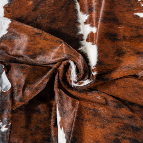 Vintage Tricolor Brindle Mix Cowhide Rug Size 7'9" L x 6'9" W 2183