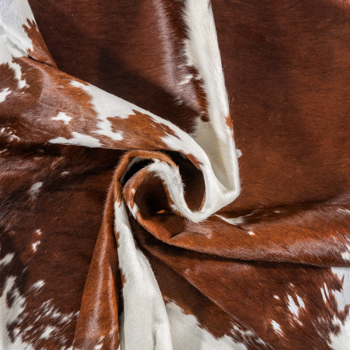 Vintage Brown and White Cowhide Rug Size 7'7" L x 6'11" W 2190