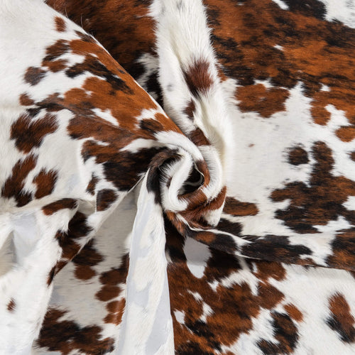 Vintage White Tricolor Cowhide Rug Size 7'8" L x 6'6" W 2191