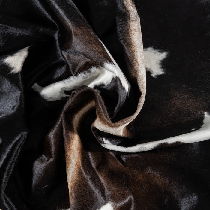 Vintage Chocolate and White Cowhide Rug Size 7'6" L x 7'2" W 2201
