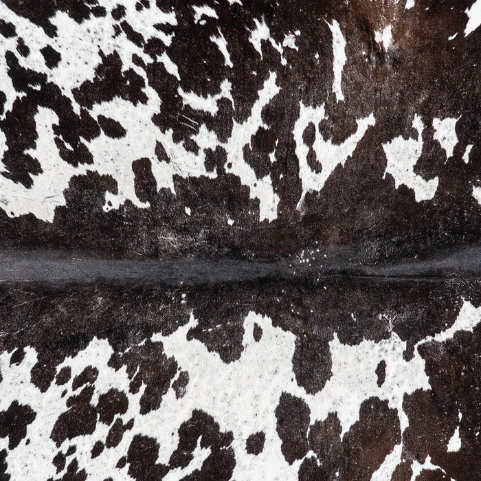Vintage Chocolate and White Cowhide Rug Size 6'11" L x 5'11" W 2207
