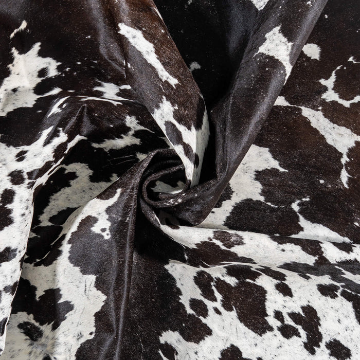 Vintage Chocolate and White Cowhide Rug Size 6'11" L x 5'11" W 2207