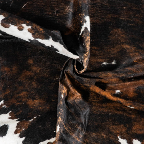Vintage Dark Tricolor Cowhide Rug Size 7'6" L x 6'8" W 2233