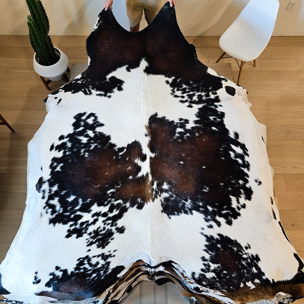 Natural Brazilian Chocolate and White Cowhide Rug Size X Large 2344