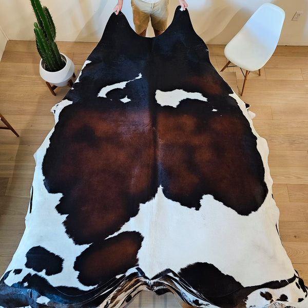 Natural Brazilian Chocolate and White Cowhide Rug Size X Large 2366
