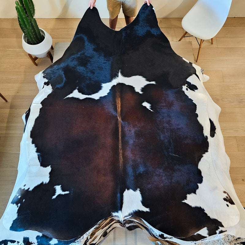 Natural Brazilian Chocolate and White Cowhide Rug Size X Large 2379