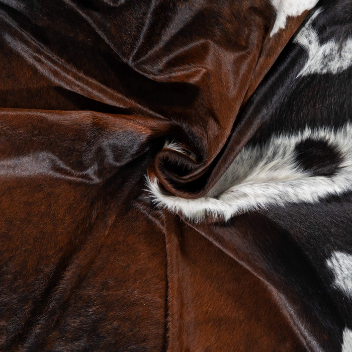 Brazilian Chocolate and White Cowhide Rug Size 7'7" L x 6'6" W 2361