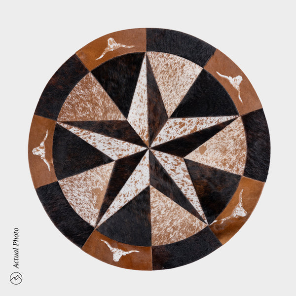 Texas Cowhide Star Round Rug Size 40 Inches S-24