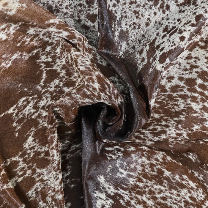 Brazilian Chocolate and White Cowhide Rug Size 7'7" L x 6'10" W 2576