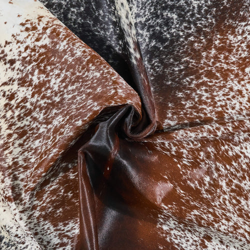 Brazilian Chocolate and White Cowhide Rug Size 7'3" L x 6'9" W 2582