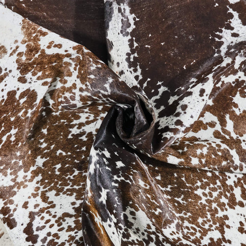 Brazilian Chocolate and White Cowhide Rug Size 7'7" L x 6'8" W 2587