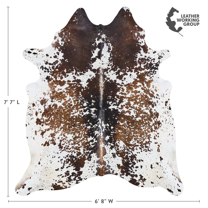 Brazilian Chocolate and White Cowhide Rug Size 7'7" L x 6'8" W 2587