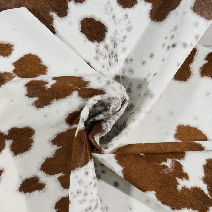 Brazilian Brown and White Cowhide Rug Size 6'7" L x 5'5" W 2644