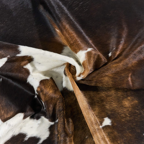 Brazilian Chocolate and White Cowhide Rug Size 6'10" L x 6'4" W 2699