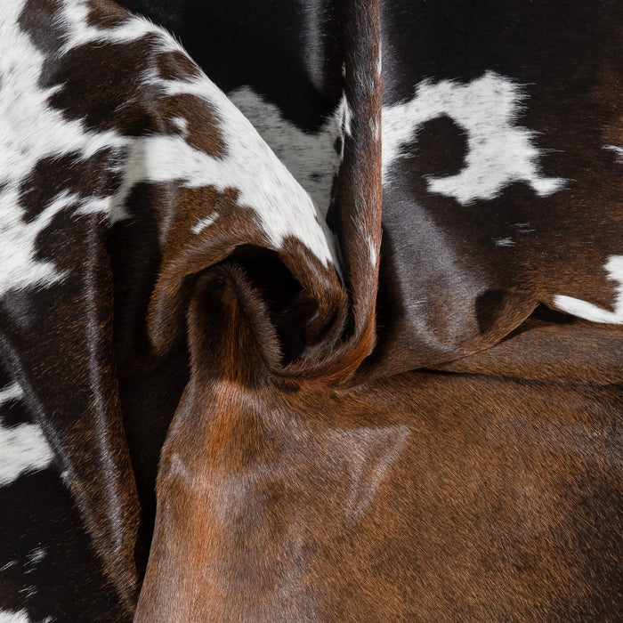 Brazilian Chocolate and White Cowhide Rug Size 7'4" L x 6'1" W 2706