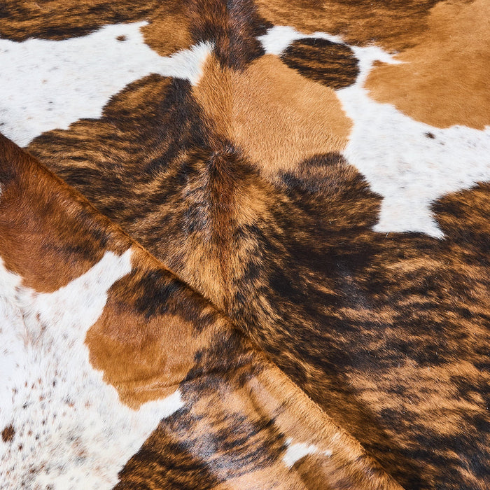 Tricolor Brindle Mix Cowhide Rug Size 7'7" L x 6'11" W 2804