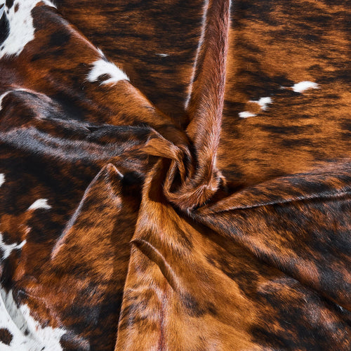 Tricolor Brindle Mix Cowhide Rug Size 8'1" L x 7'3" W 2867