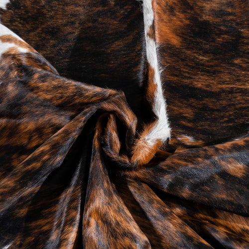Tricolor Brindle Mix Cowhide Rug Size 7'3" L x 5'9" W 2932